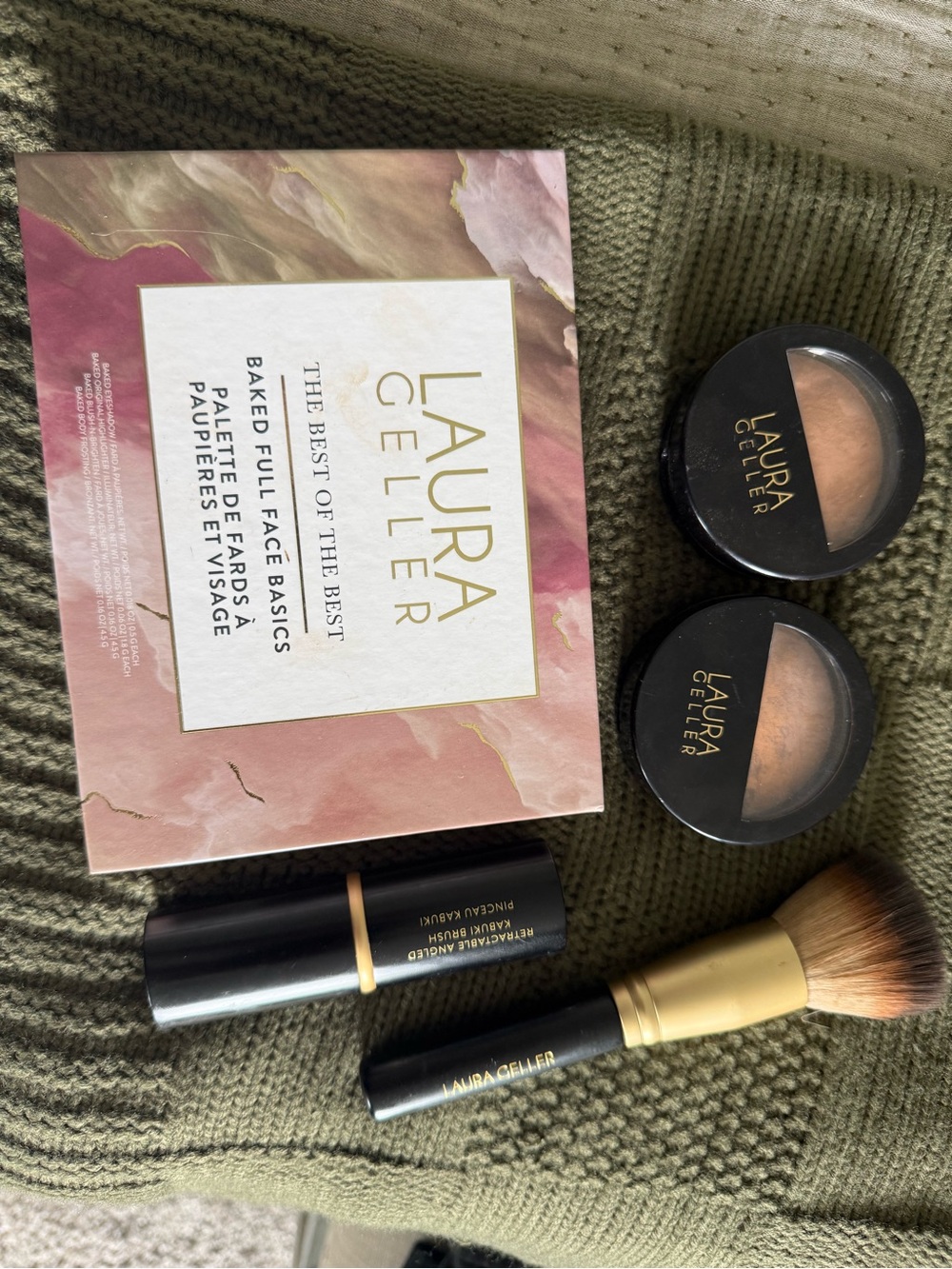 Laura Geller Pink and Tan Face Palette Set with Brush & Cream Stick